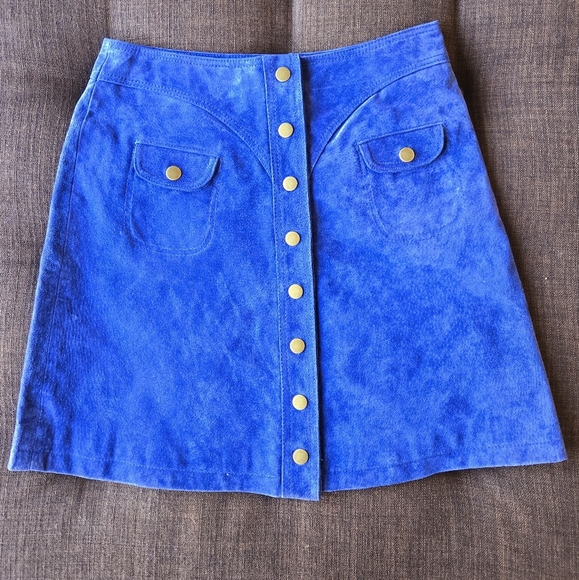 Anthropologie Blue Suede mini skirt 100% leather Sz 4 NWT - Picture 2 of 8